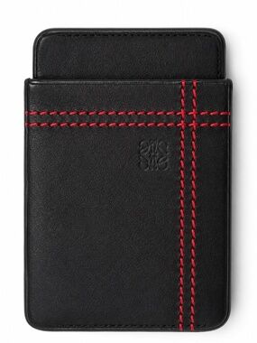 Authentic Loewe Black Leather Cardholder With Red Contrast Stitching